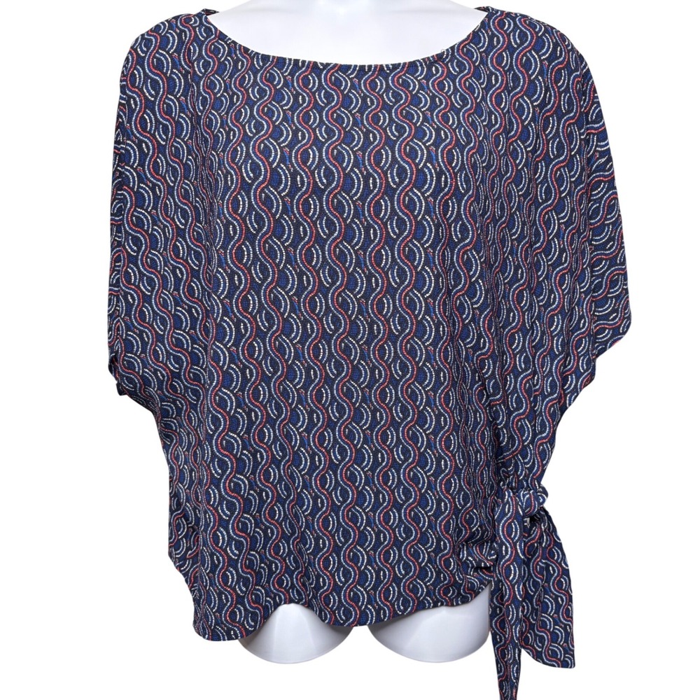 MICHAEL KORS Womens Navy Geometric Side Tie Dolman Sleeve Blouse 3X Office-Chic